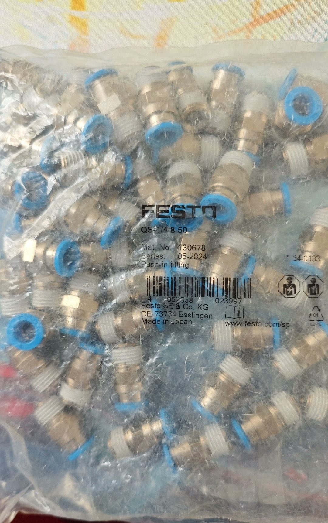Festo QS-1/4-8-50 1/4x 8mm Nipple Push in Fittings